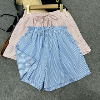 Quần đùi nữ bigsize kẻ sọc xanh và đen rộng rãi thoáng mát lưng chun co giãn, basic dễ mặc cho nàng chuppy hè - Q537