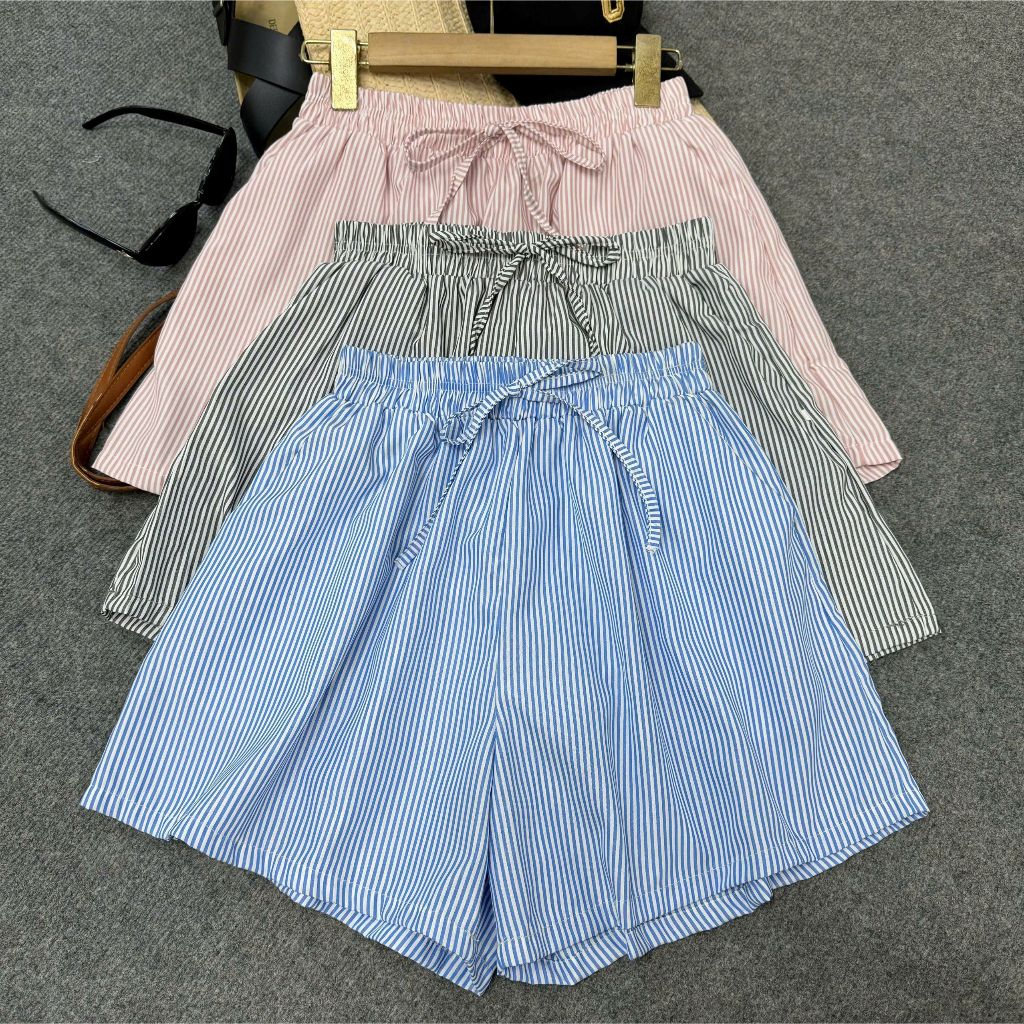 Quần Sọc Nữ Bigsize Dáng Ngắn Lưng Thun Chất Mịn Quần Kiểu Big Size Dây Rút Eo Chun Size 58-93kg Q537