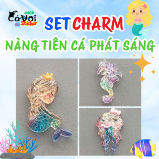 Set Charm Nàng Tiên Cá Phát Sáng Cute Mini Dễ Thương Trang Trí Dép, Phụ Kiện Kawaii Xinh Xắn Lấp Lánh Hot Trend