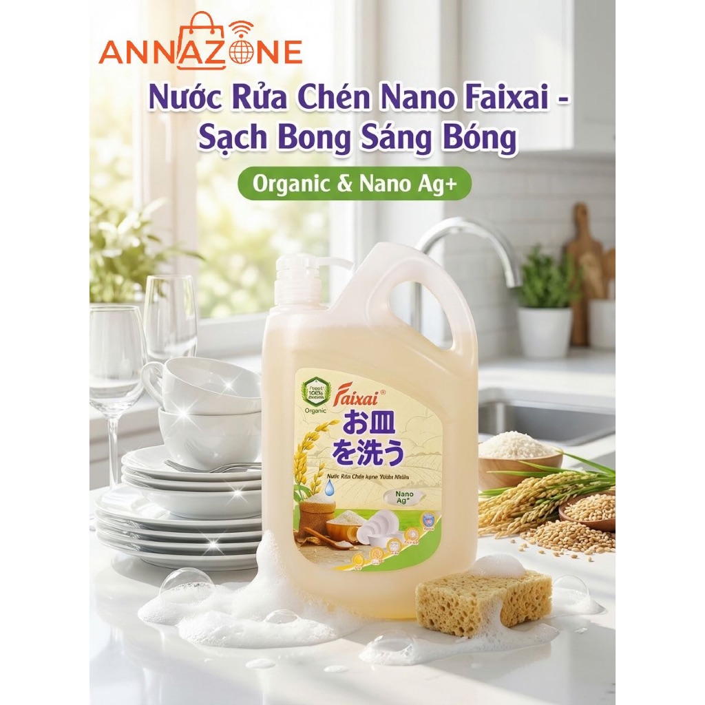 Nước Rửa Chén Thiên Nhiên Nano Faixai 2.2L [QUÀ TẶNG HẤP DẪN][Lẻ/Combo Tiết Kiệm]