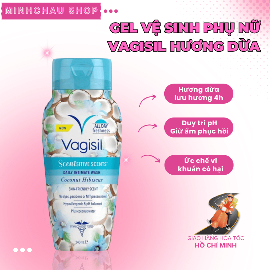 Dung Dịch Vệ Sinh Phụ Nữ Hương Dừa Vagisil Coconut Hibiscus, Gel Vệ Sinh Kiểm Soát Mùi