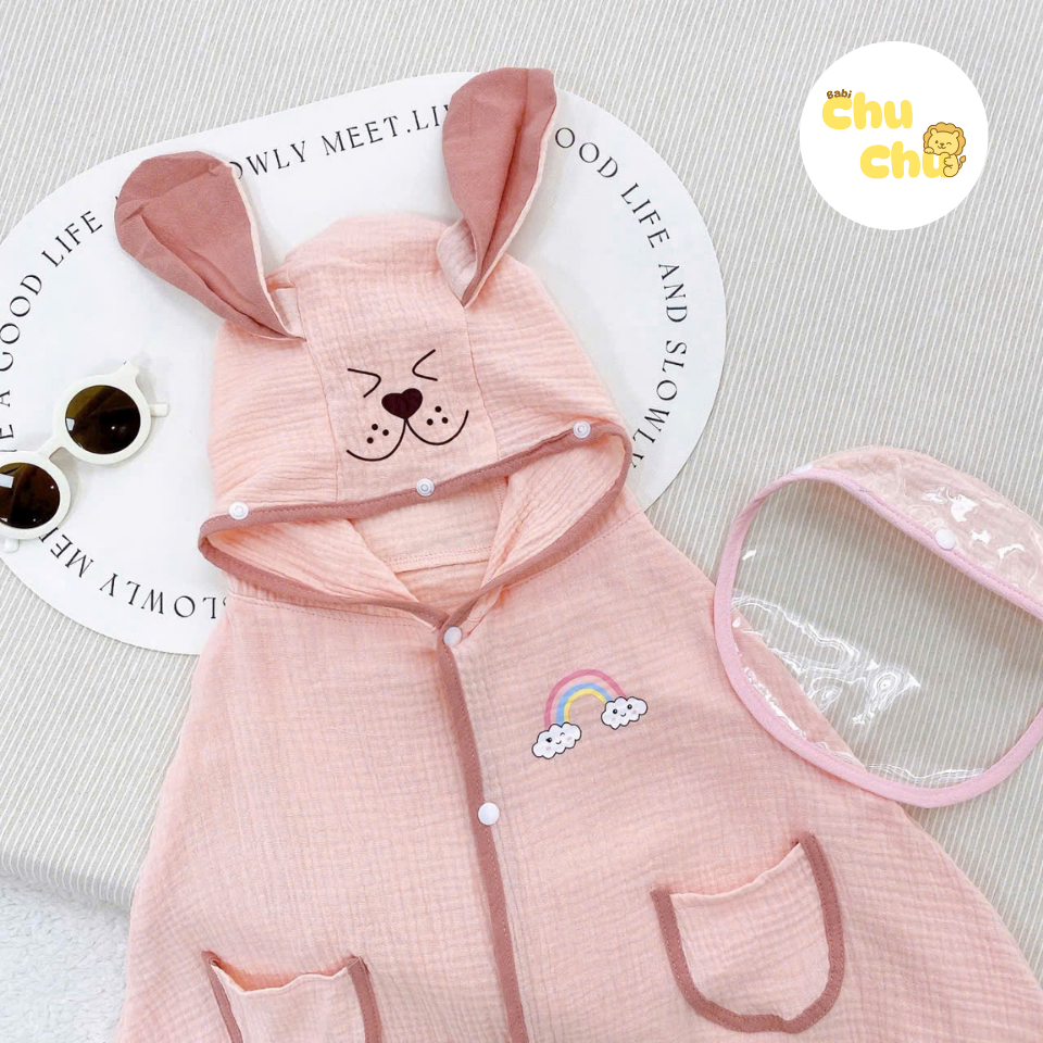 Áo chống nắng trẻ em vải Xô Muslin 2 lớp kèm kính chống giọt bắn