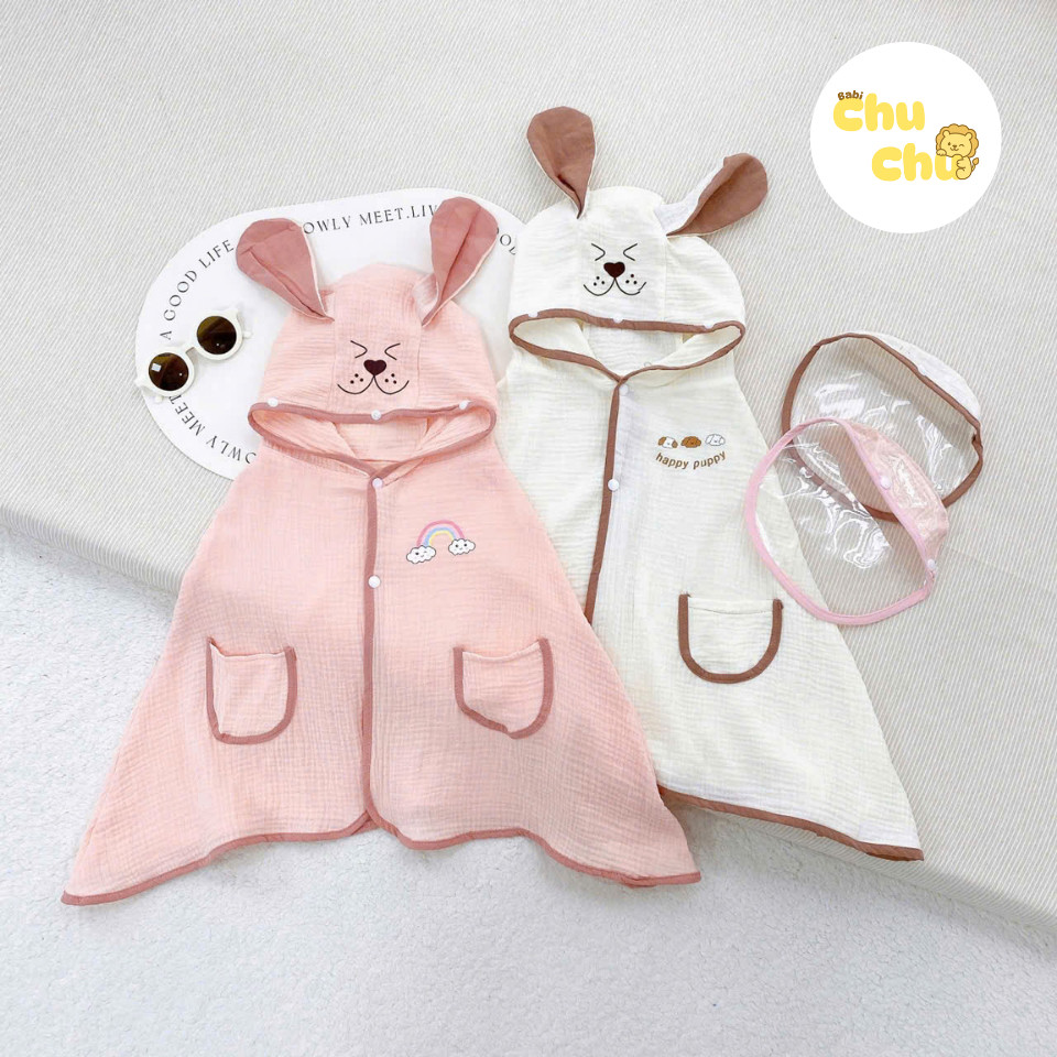 Áo chống nắng trẻ em vải Xô Muslin 2 lớp kèm kính chống giọt bắn