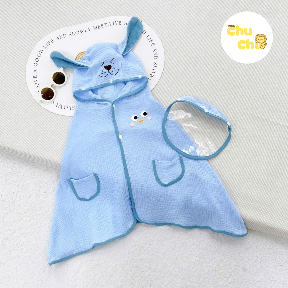 Áo chống nắng trẻ em vải Xô Muslin 2 lớp kèm kính chống giọt bắn