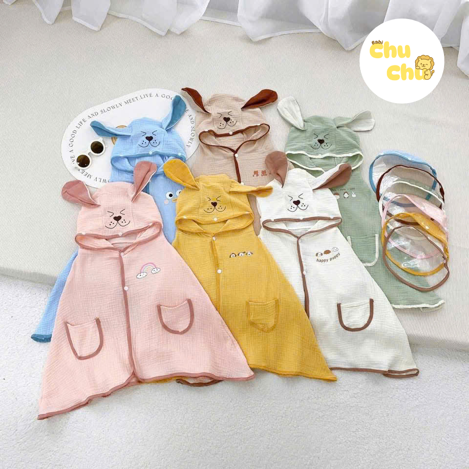 Áo chống nắng trẻ em vải Xô Muslin 2 lớp kèm kính chống giọt bắn