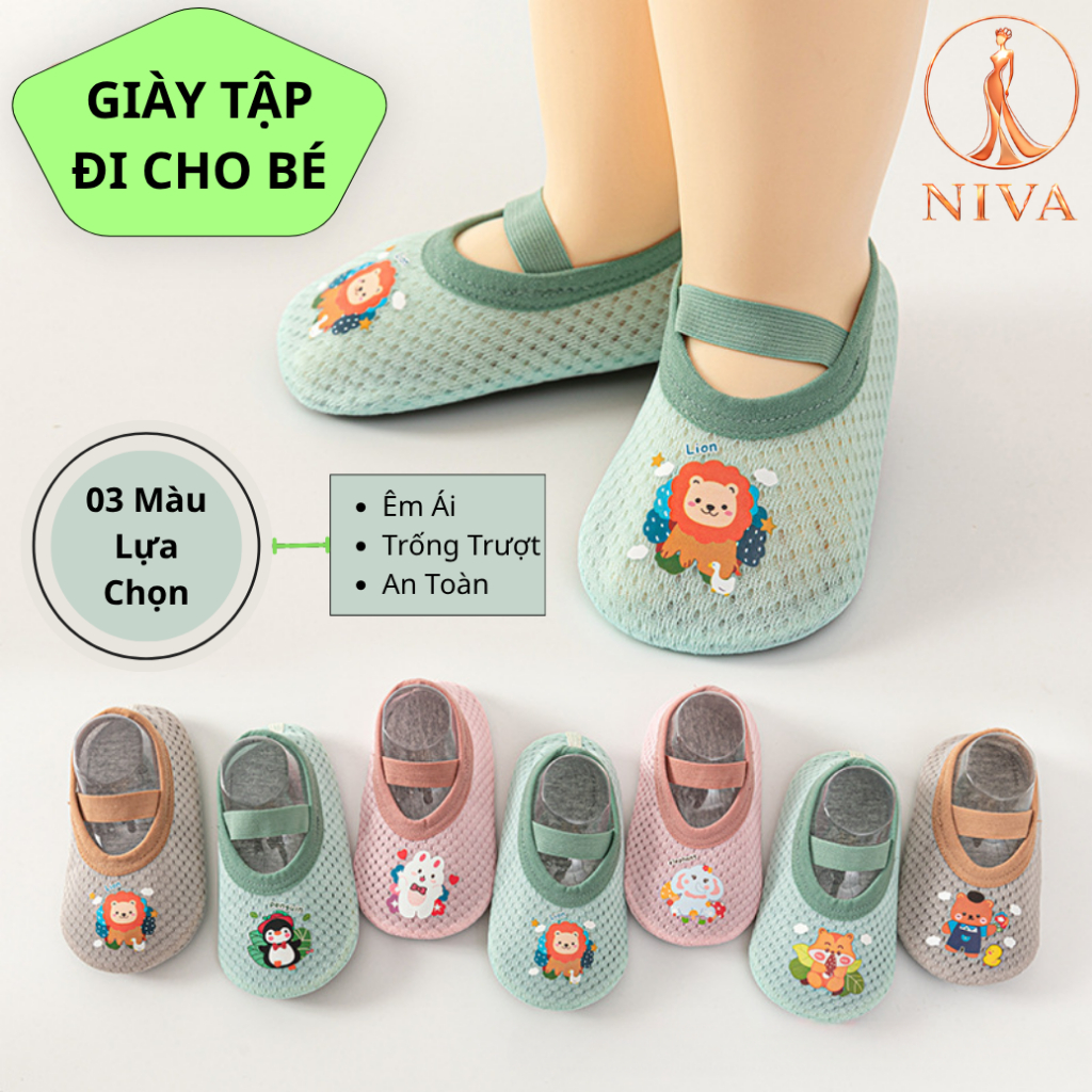 Giày Tập Đi Cho Bé Đế Silicone Chống Trượt, Chun Co Giãn Êm Chân, Dép Đi Trong Nhà - SHOP NIVA