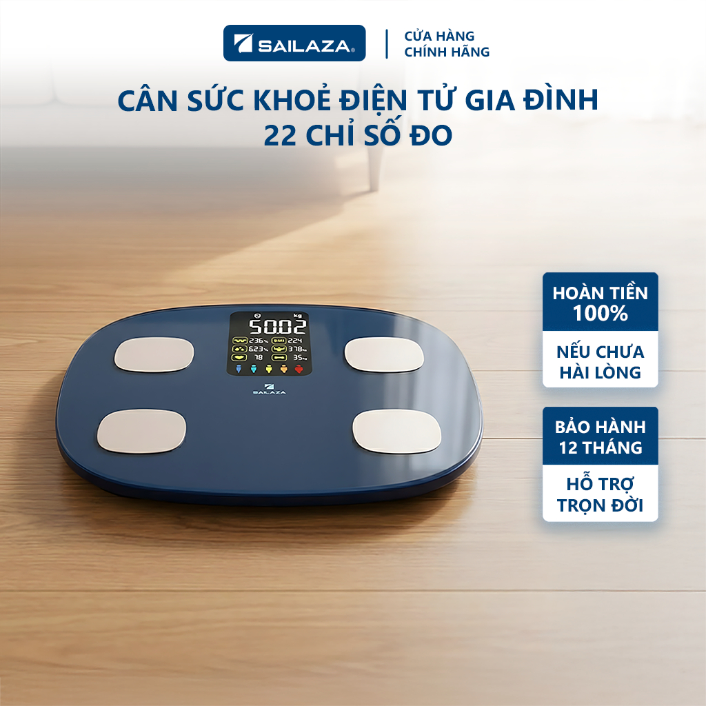 Cân sức khỏe điện tử chính hãng SAILAZA, cân thông minh đo 22 chỉ số cơ thể inbody SA-1211