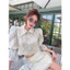 Set áo sơ mi croptop chân váy phối ren