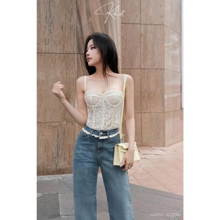 Quần Jean Xanh Khiết Style Ống Suông Lưng Phối Ren Nữ Tính Pha Cá Tính Hiện Đại KQ574