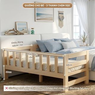 Giường Ghép 2M Cho Bé, Thanh Chắn Ngang Chắc Chắn, Chống Ngã Hiệu Quả, Gường Mở Rộng, Dễ Lắp Đặt