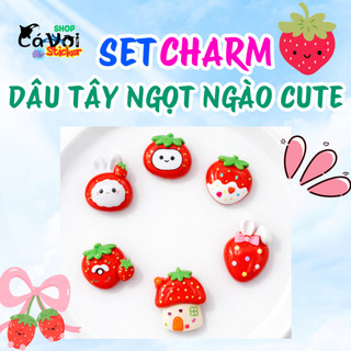 Set Charm  Dâu Tây Ngọt Ngào Cute Kawaii Trang Trí Dép Túi Phụ Kiện Xinh Xắn Vườn Dâu Cổ Tích Mini Dễ Thương Hot Trend