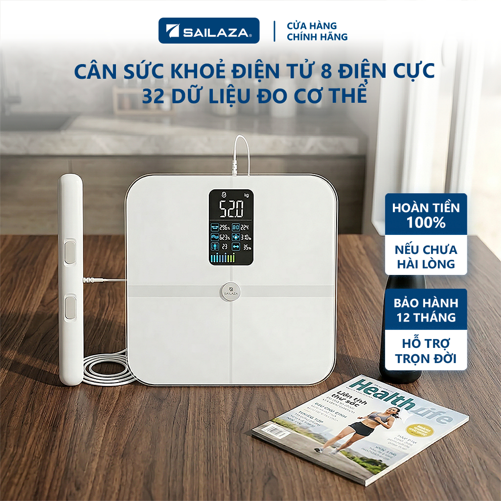 Cân điện tử sức khỏe cao cấp, máy inbody 8 điện cực chuẩn Âu Mỹ chính hãng SAILAZA SA-2312