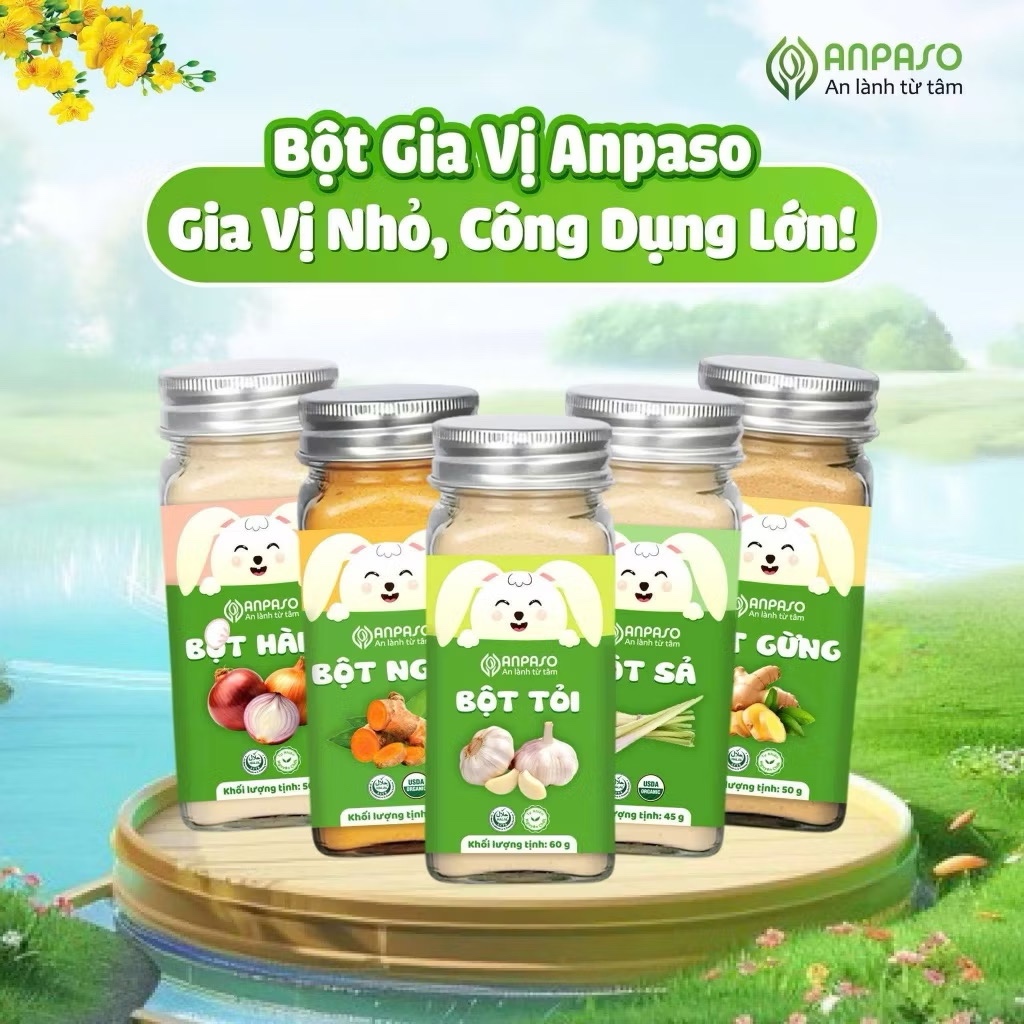 Bột hành, bột tỏi Anpaso cho bé ăn dặm. Giúp đẩy vị món ăn, an toàn cho bé và gia đình