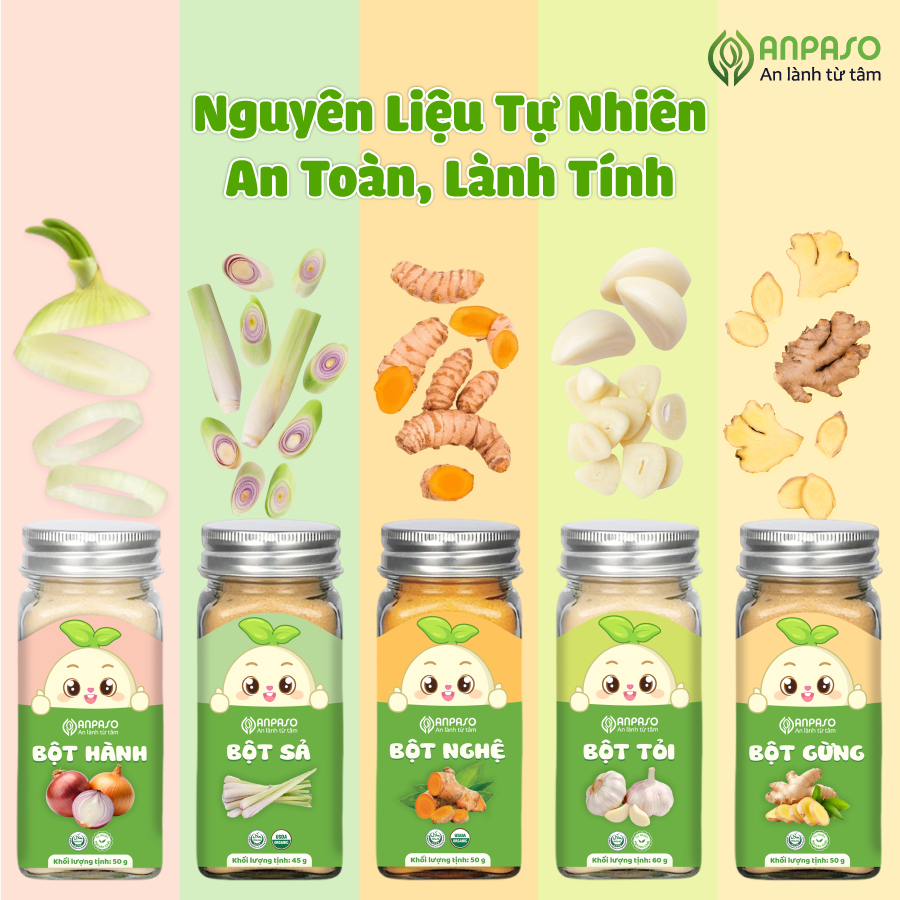 Bột hành, bột tỏi Anpaso cho bé ăn dặm. Giúp đẩy vị món ăn, an toàn cho bé và gia đình