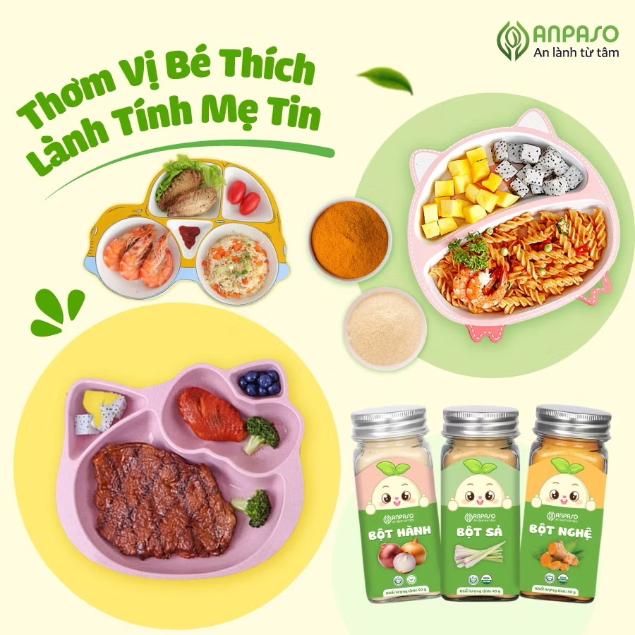 Bột hành, bột tỏi Anpaso cho bé ăn dặm. Giúp đẩy vị món ăn, an toàn cho bé và gia đình