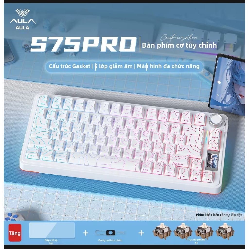 (new- sẵn hàng)bàn phím cơ không dây aula s75 pro 3 mode | BigBuy360 - bigbuy360.vn