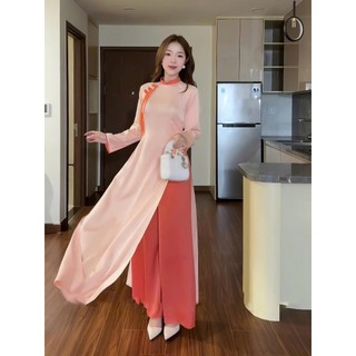 Áo Dài Truyền Thống HẠ NHI-Áo Dài Vải Lụa Tây Thi Cao Cấp Dáng Chiết Eo,Tay Loe, Phối Nơ Dài Cực Xinh-ÁO DAI YUME