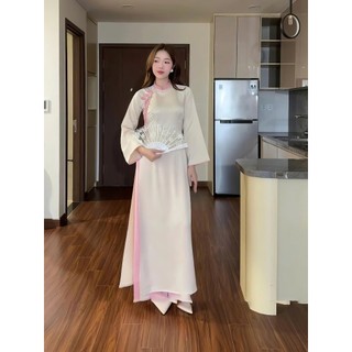 Áo Dài Truyền Thống HẠ NHI-Áo Dài Vải Lụa Tây Thi Cao Cấp Dáng Chiết Eo,Tay Loe, Phối Nơ Dài Cực Xinh-ÁO DAI YUME