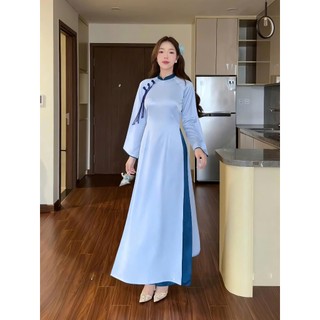Áo Dài Truyền Thống HẠ NHI-Áo Dài Vải Lụa Tây Thi Cao Cấp Dáng Chiết Eo,Tay Loe, Phối Nơ Dài Cực Xinh-ÁO DAI YUME