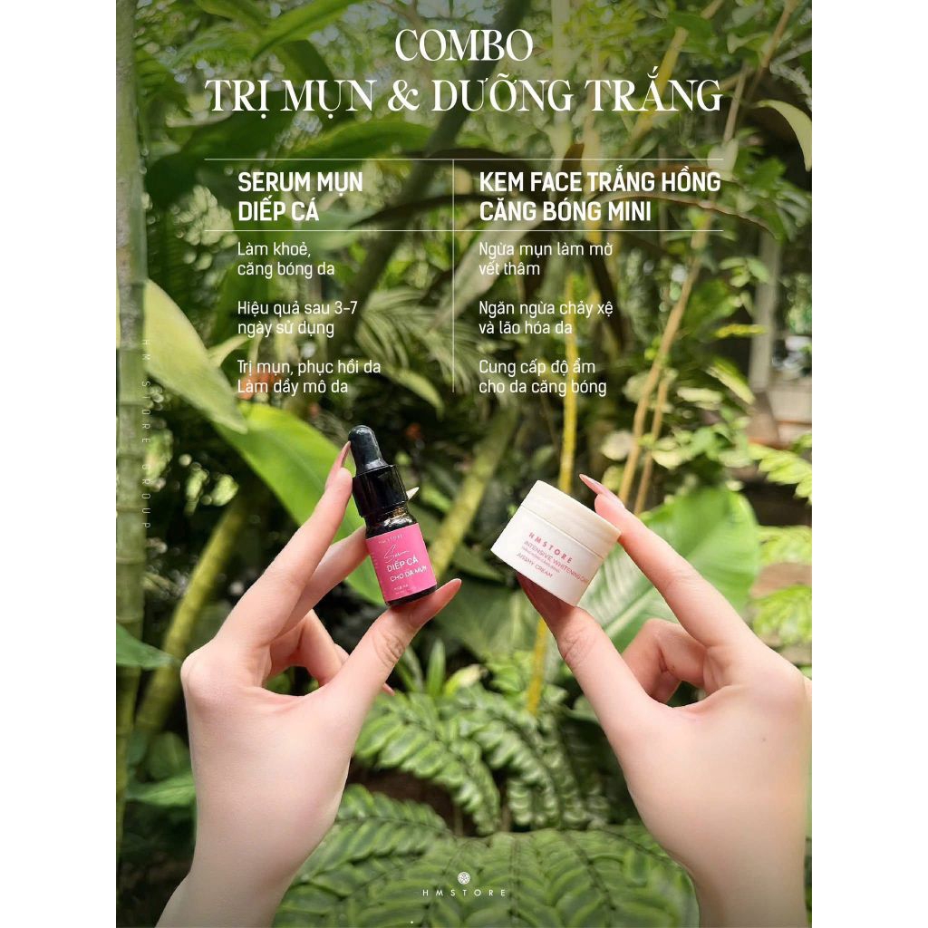 COMBO SERUM MỤN DIẾP CÁ + FACE TRẮNG HỒNG MINI (5G) - bộ đôi giúp hỗ trợ giảm mụn, thâm, dưỡng da & phục hồi
