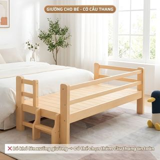 Giường Cho Bé 1m2 – Có Đầu Giường / Thanh Chắn / Cầu Thang, Gỗ Thông Sấy Nhiệt Chống Mối Mọt