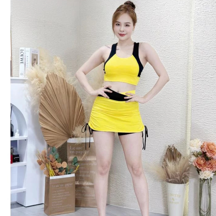 Bộ tập thể thao nữ quần rút dây áo bra, chất vải thun co dãn 4 chiều tập gym, yoga, aerobic...