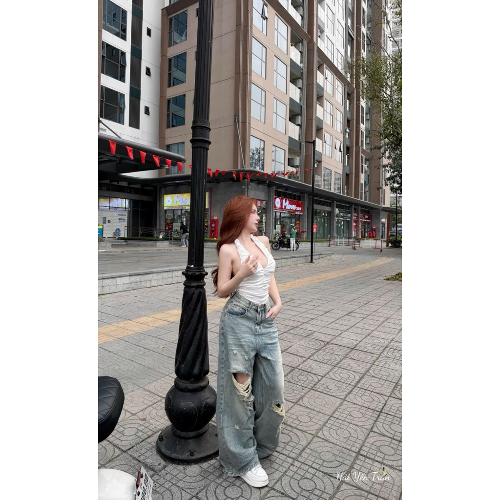 Áo bodysuit nhún cổ yếm mix đồ siu đẹp
