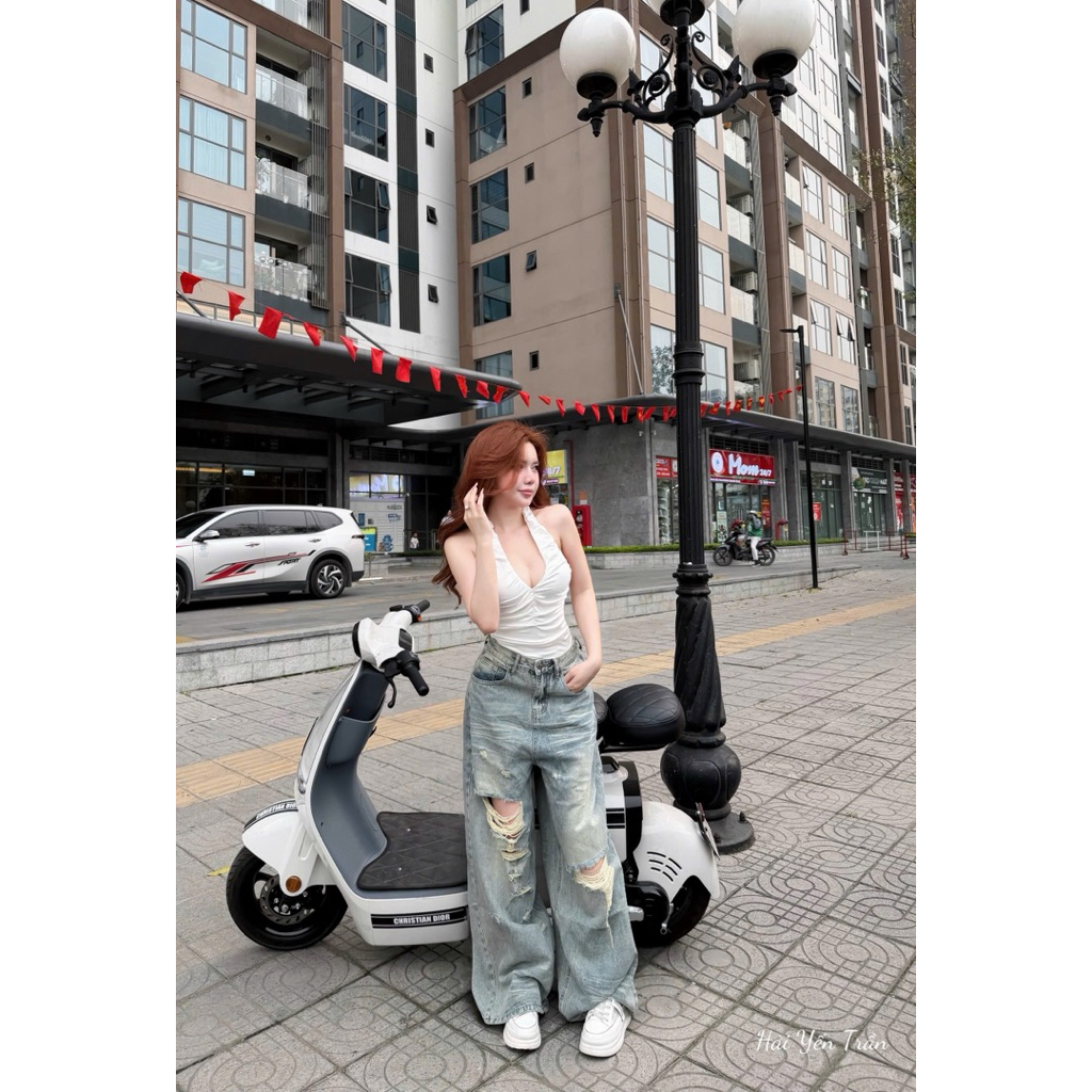 Áo bodysuit nhún cổ yếm mix đồ siu đẹp