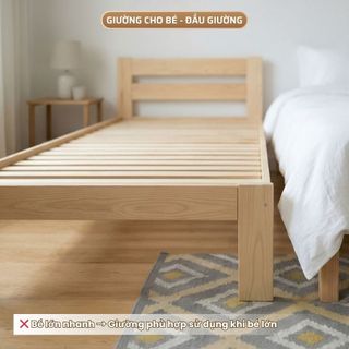 Giường Ghép Trẻ Em 2m Có Đầu Giường | Giường Mở Rộng cho Bé với Giường Bố Mẹ, Gỗ Thông Mới