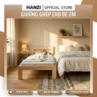 Giường Ghép Trẻ Em 2m Có Đầu Giường | Giường Mở Rộng cho Bé với Giường Bố Mẹ, Gỗ Thông Mới