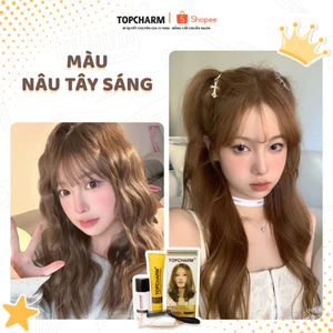 Thuốc nhuộm tóc NÂU VÀNG SÁNG, NÂU HẠT DẺ, NÂU CARAMEL, không tẩy, siêu dưỡng, tặng đủ dụng cụ nhuộm TOPCHARM