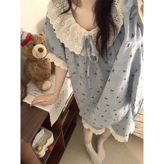 Set mặc nhà nữ JOIE TRENDY họa tiết nơ nhí, Bộ pijama form babydoll giấu bụng tay bồng phối ren vintage