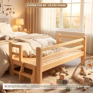 Giường Ngủ Cho Bé 1m4 có Thanh Chắn An Toàn, Phù Hợp Bé Ngủ Riêng / Có Cầu Thang