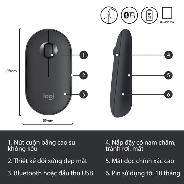 [🔰Chính Hãng] Chuột Bluetooth Không Dây Logitech M350s - Mỏng Nhẹ, Yên Tĩnh, Pin Bền Bỉ, Đa Thiết Bị | BigBuy360 - bigbuy360.vn
