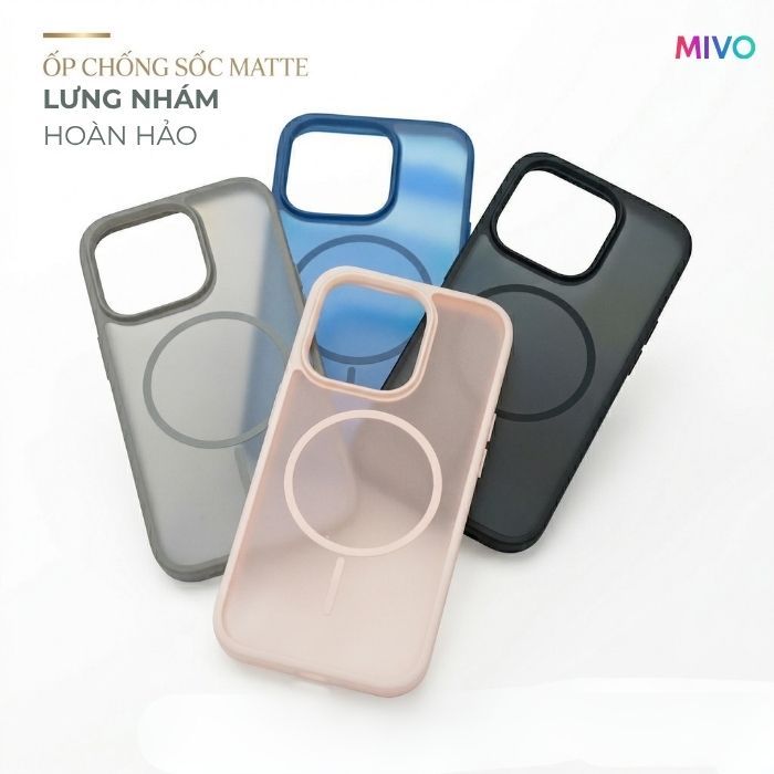 [DEAL SỐC] Ip11-Ip18 Ốp lưng iPhone Matte Mặt Lưng Nhám, Chống Shock, Viền Nhô Cao, Vòng Sạc Không Dây Nhỏ 2025