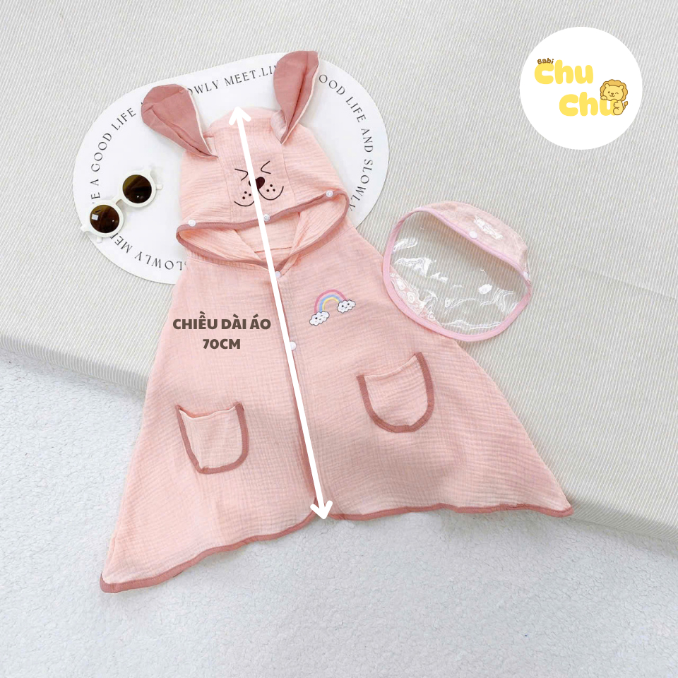 Áo chống nắng trẻ em vải Xô Muslin 2 lớp kèm kính chống giọt bắn