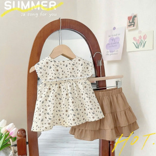 [6-25kg] Set Bộ Bé Gái Hàn Quốc Babydoll + Chân Váy Hai Tầng Hè 2026 Hoạ Tiết Hoa Dễ Thương