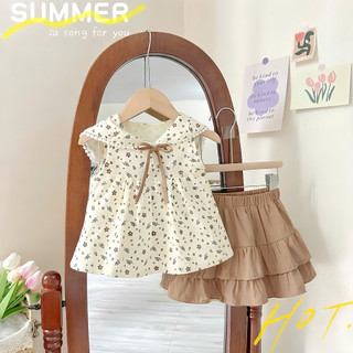 [6-25kg] Set Bộ Bé Gái Hàn Quốc Babydoll + Chân Váy Hai Tầng Hè 2026 Hoạ Tiết Hoa Dễ Thương
