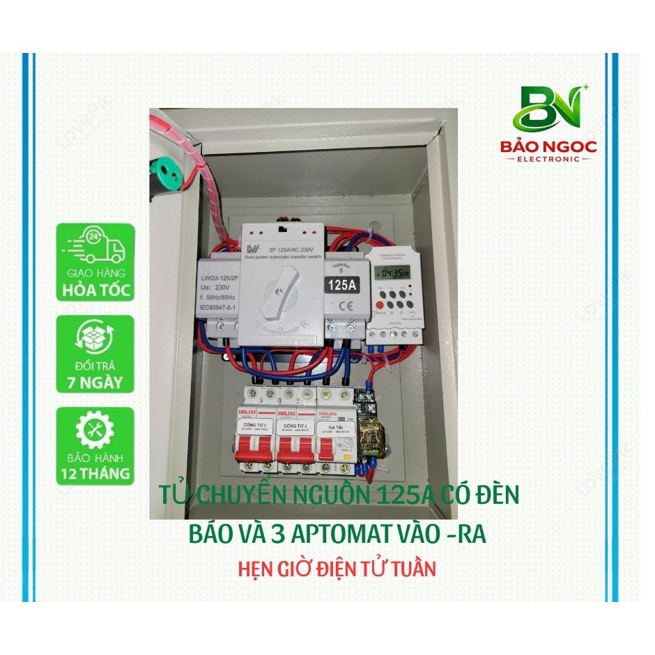 [Ms05] TỦ CHUYỂN NGUỒN CÓ 3 APTOMAT - ATS 125A - cầu dao điện tự động - bộ chuyển nguồn 2 công tơ 125A có đầy đủ Aptomat