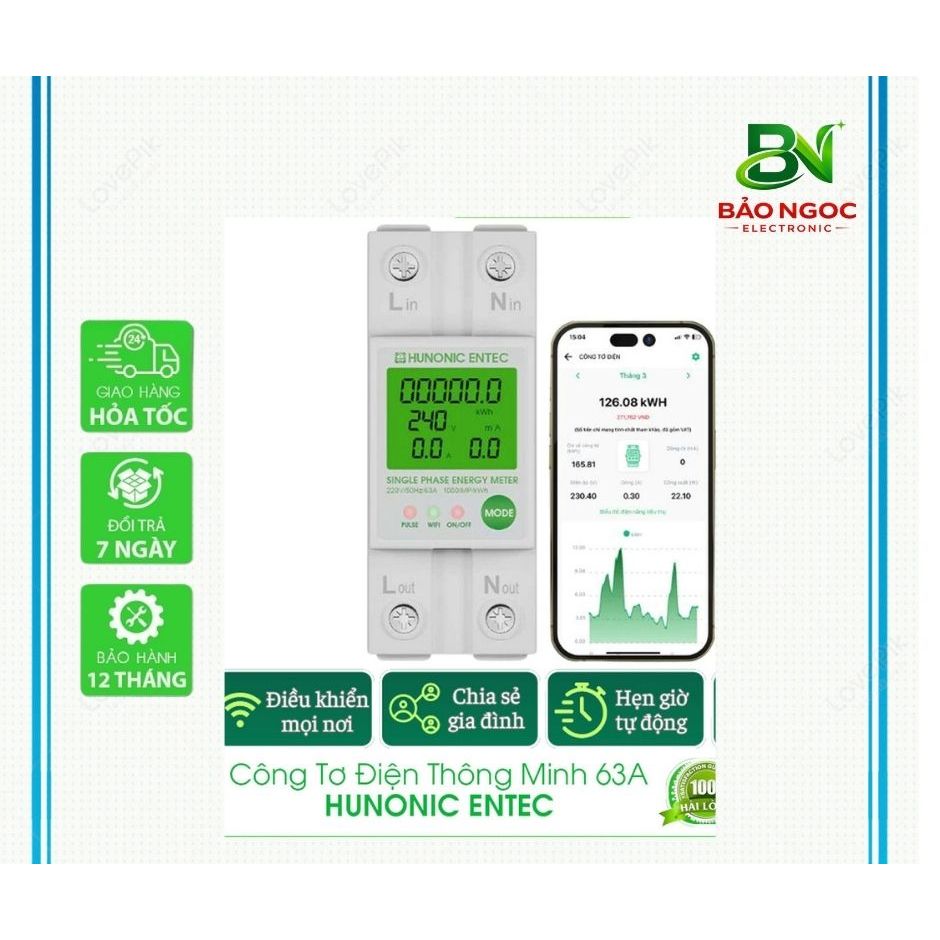 Công tơ điện tử thông minh - Đồng hồ điện tử - Đồng hồi điện thông minh HUNONIC ENTEC - Bảo hành 12 tháng