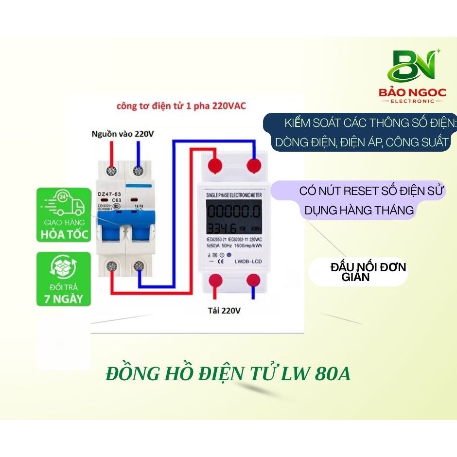 Đồng hồ đo điện LW 220V có nút RESET độ chính xác cao - công tơ điện tử 1 pha