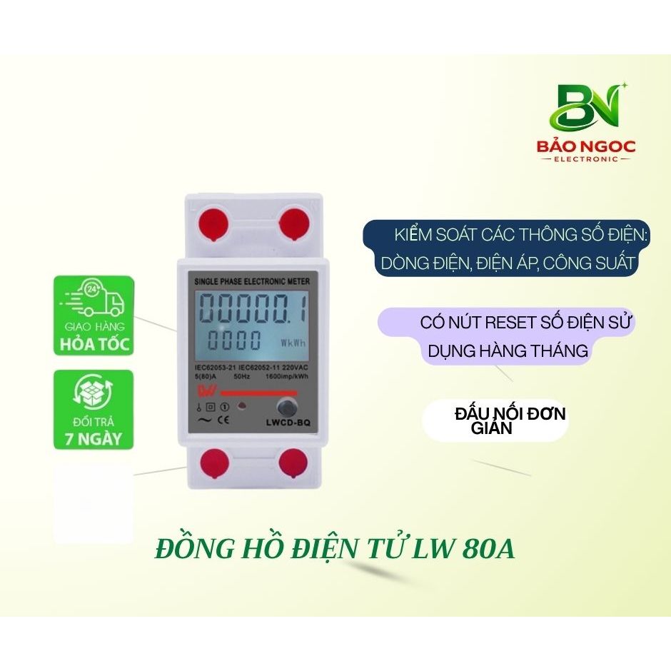 Đồng hồ đo điện LW 220V có nút RESET độ chính xác cao - công tơ điện tử 1 pha