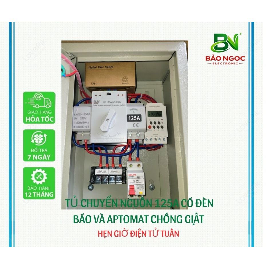 Ms4 - Tủ ATS 125A CÓ APTOMAT CHỐNG GIẬT cầu dao điện 125A - Bộ chuyển nguồn tự động 125A