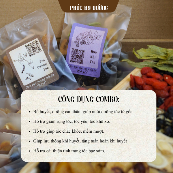 Combo Tóc Đen Chắc Khỏe Phúc Hy Đường - Trà hỗ trợ bổ huyết, dưỡng can, thận, nuôi dưỡng chân tóc từ bên trong