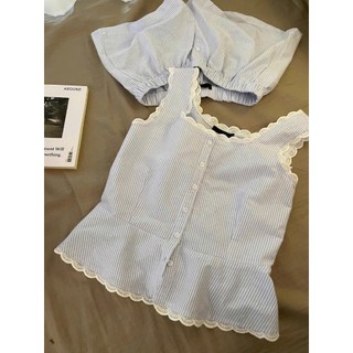 Set mặc nhà nữ mùa hè JOIE TRENDY họa tiết kẻ sọc, Set pijama sát nách viền ren điệu đà hack dáng thon gọn