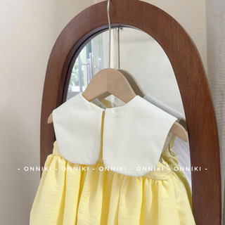 Váy Bé Gái Dáng Bí Babydoll Cổ Nơ Sát Nách Chất Đũi Mềm Cho Bé Size Từ 6-25kg tay ngắn màu vàng
