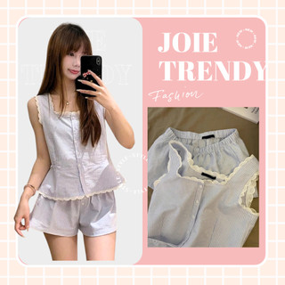 Set mặc nhà nữ mùa hè JOIE TRENDY họa tiết kẻ sọc, Set pijama sát nách viền ren điệu đà hack dáng thon gọn
