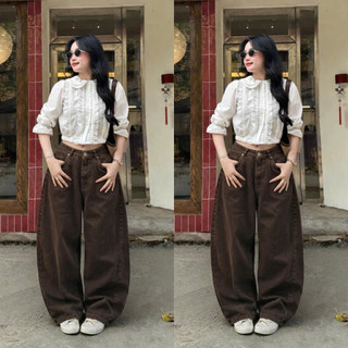 Quần jean suông unisex ống rộng màu wash, Quần jeans ống cong form rộng nam nữ phong cách bom màu wash retro