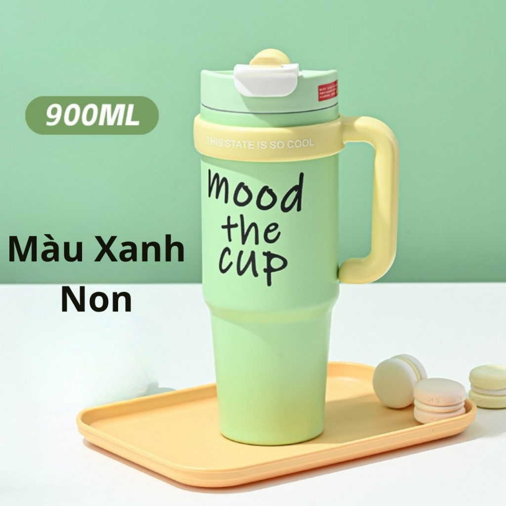 Bình Nước Giữ Nhiệt Cao Cấp Inox 316 900ml-1000ml Có Tay Cầm, TIDY SHOP, Cốc Giữ Nhiệt Mood The Cup Tiện Lợi