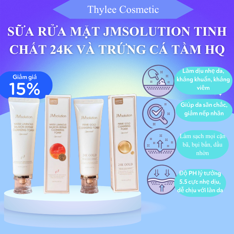 Sữa Rửa Mặt JM Solution Water Luminous Salmon Repair Cleansing Foam GC Nature Hàn Quốc, Hộp 120mL Giúp Sạch Sâu Dịu Nhẹ